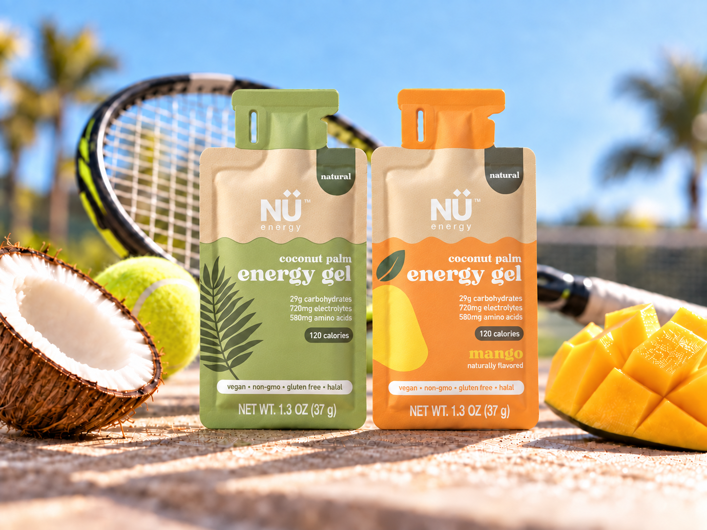 NÜenergy coconut palm and mango energy gel pouches